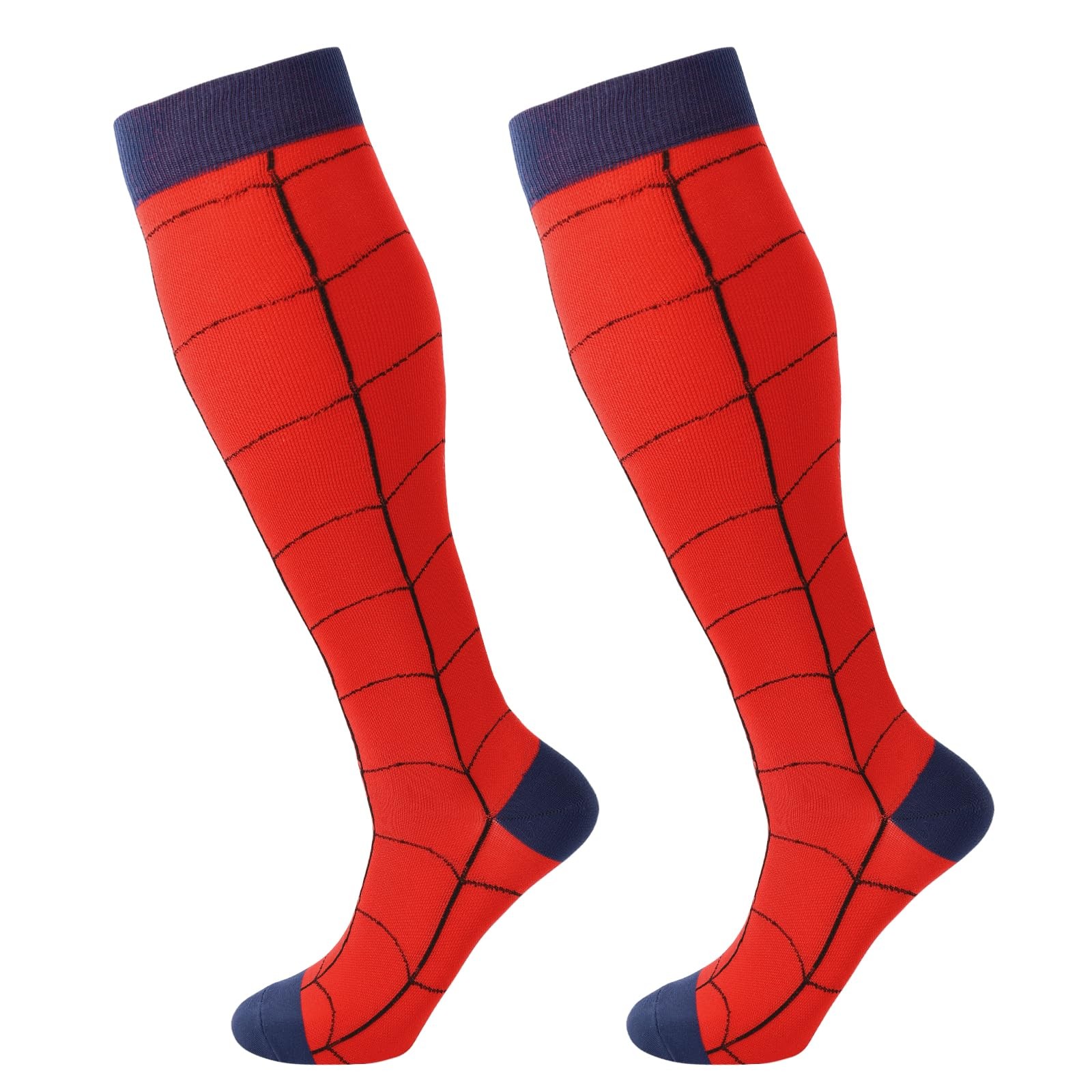 Junely Spiderman Compression Socks Men Knee High Stockings Red
