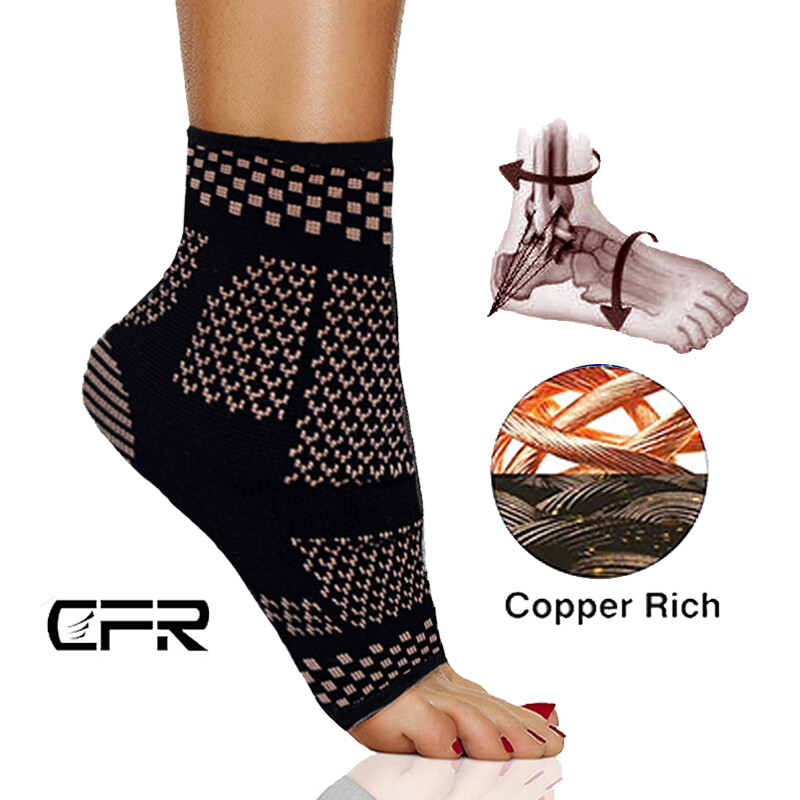 Copper Ankle Support Compression Sleeve Brace Plantar Fasciitis Socks for Sports