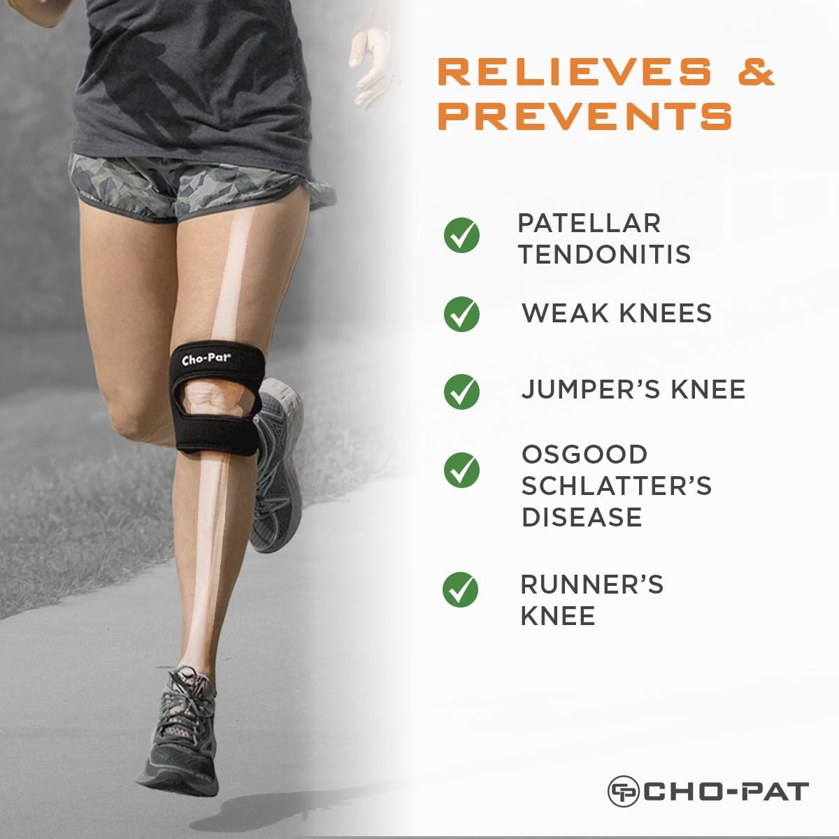 Cho-Pat Dual Action Double-Layer Adjustable Knee Strap, Full Medium, Black