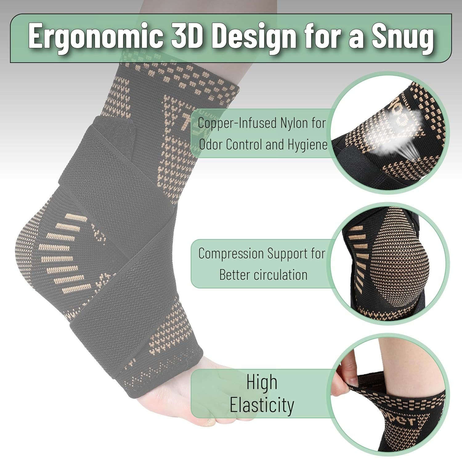 DR JK- Ankle Brace for Women and Men, Large, 1 Pair, Copper and Black, Adjust