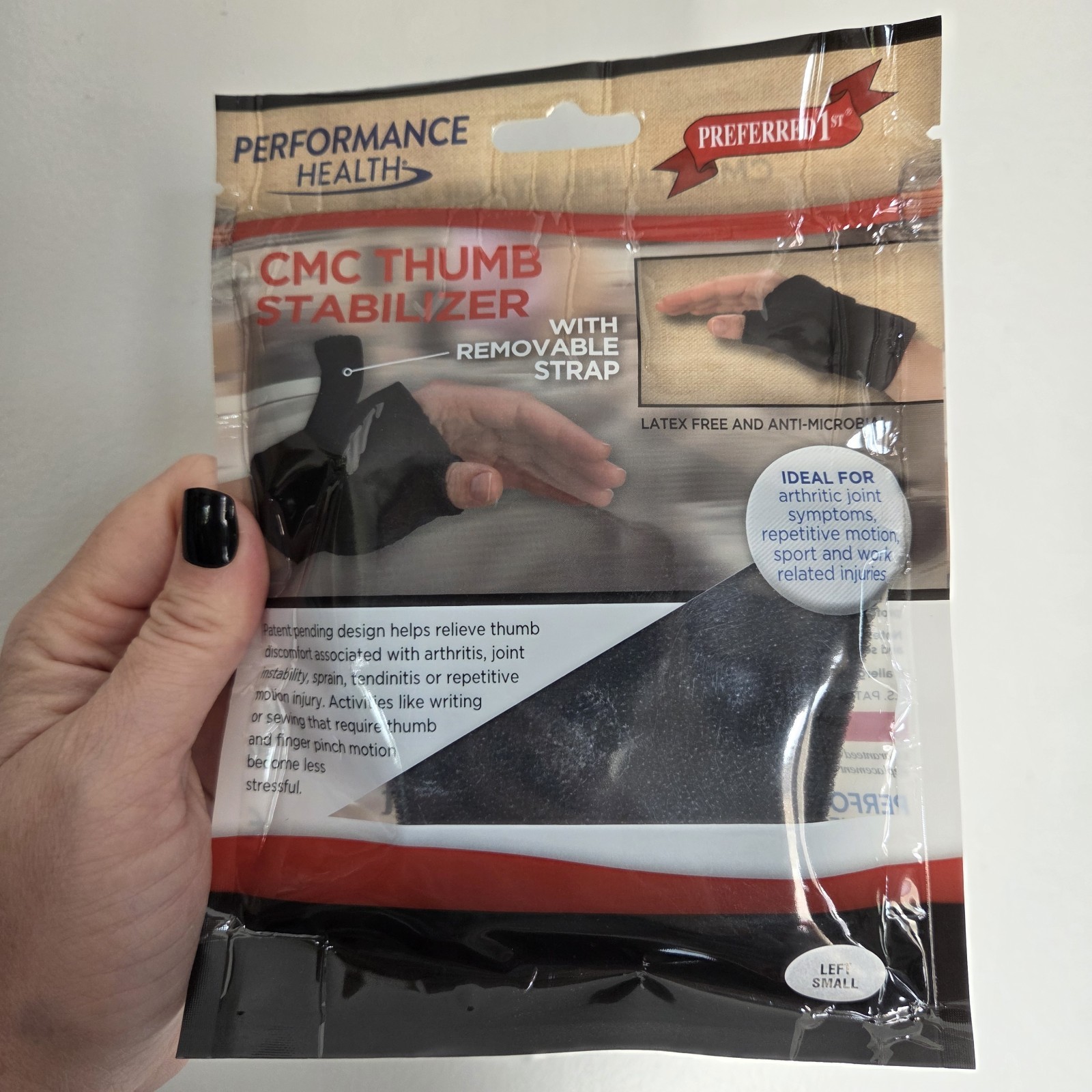 NEW Performance Health Thumb CMC Restriction Splint BLACK LEFT SMALL