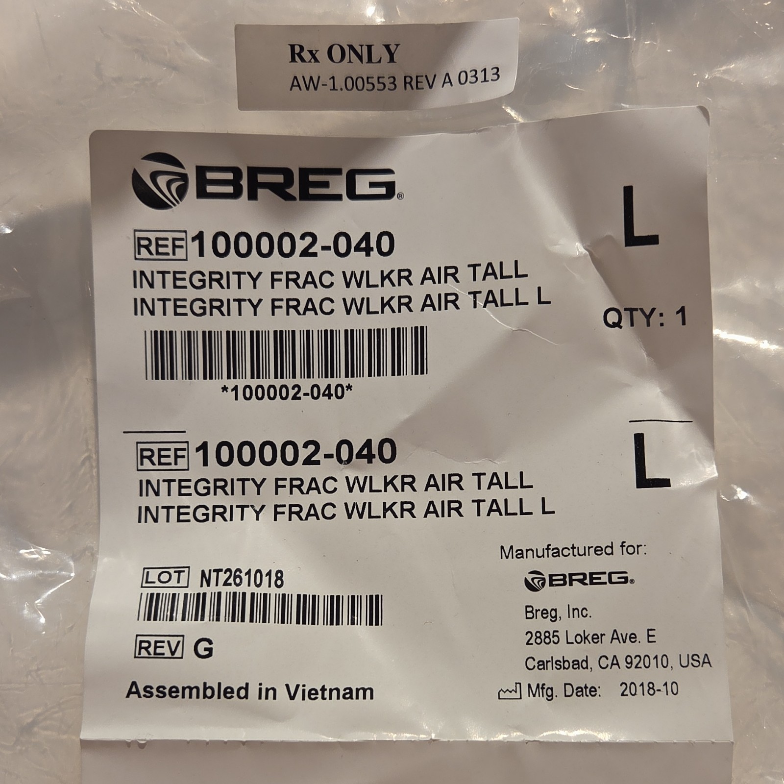 Breg Frac Walker Tall Air Cast Boot Large Adjustable Black Immobilization