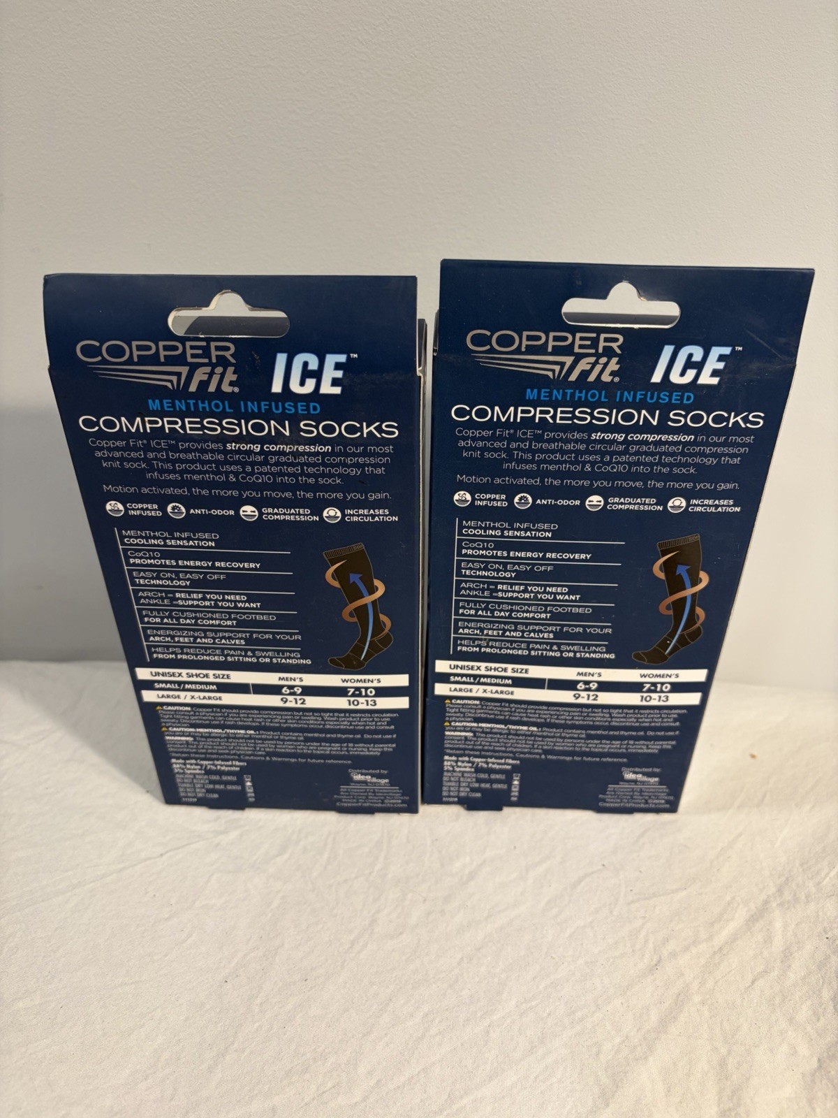 Copper Fit Ice Compression Socks Menthol Infused Black S/M Lot Of 2 New!