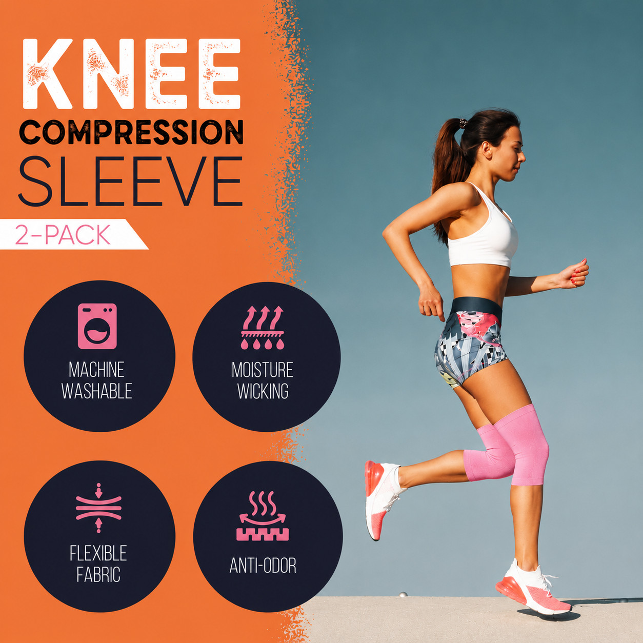 His & Hers Knee Bundle Pink & Black Copper Infused Compression Sleeve 2 Pack