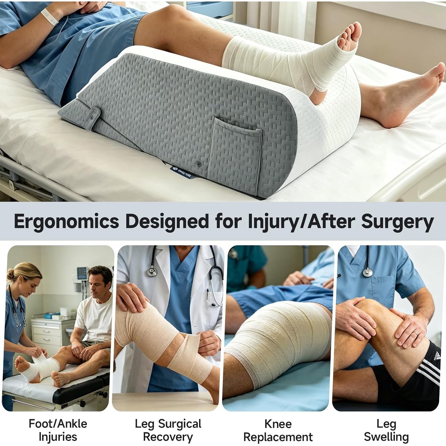 Post-Surgery Leg Elevation Pillow Adjustable for Knee, Ankle & Leg Support