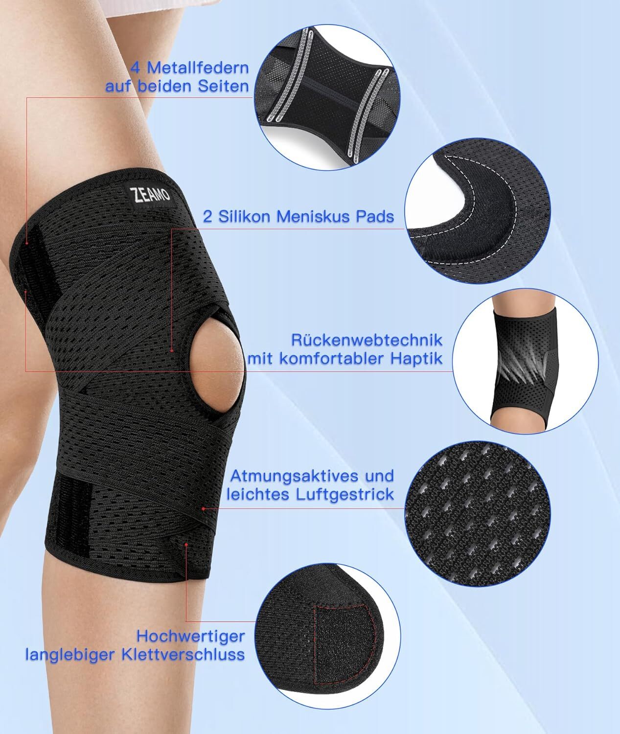 Knee Brace Compression Knee Sleeve Open Patella Pain Relief Sport Joint Support