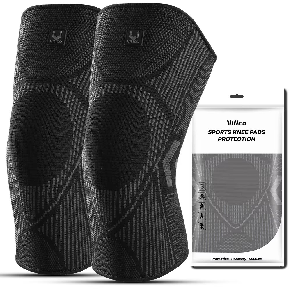 2PC L Size Compression Knee Support Sleeve Anti Slip Silicone Brace Meniscus