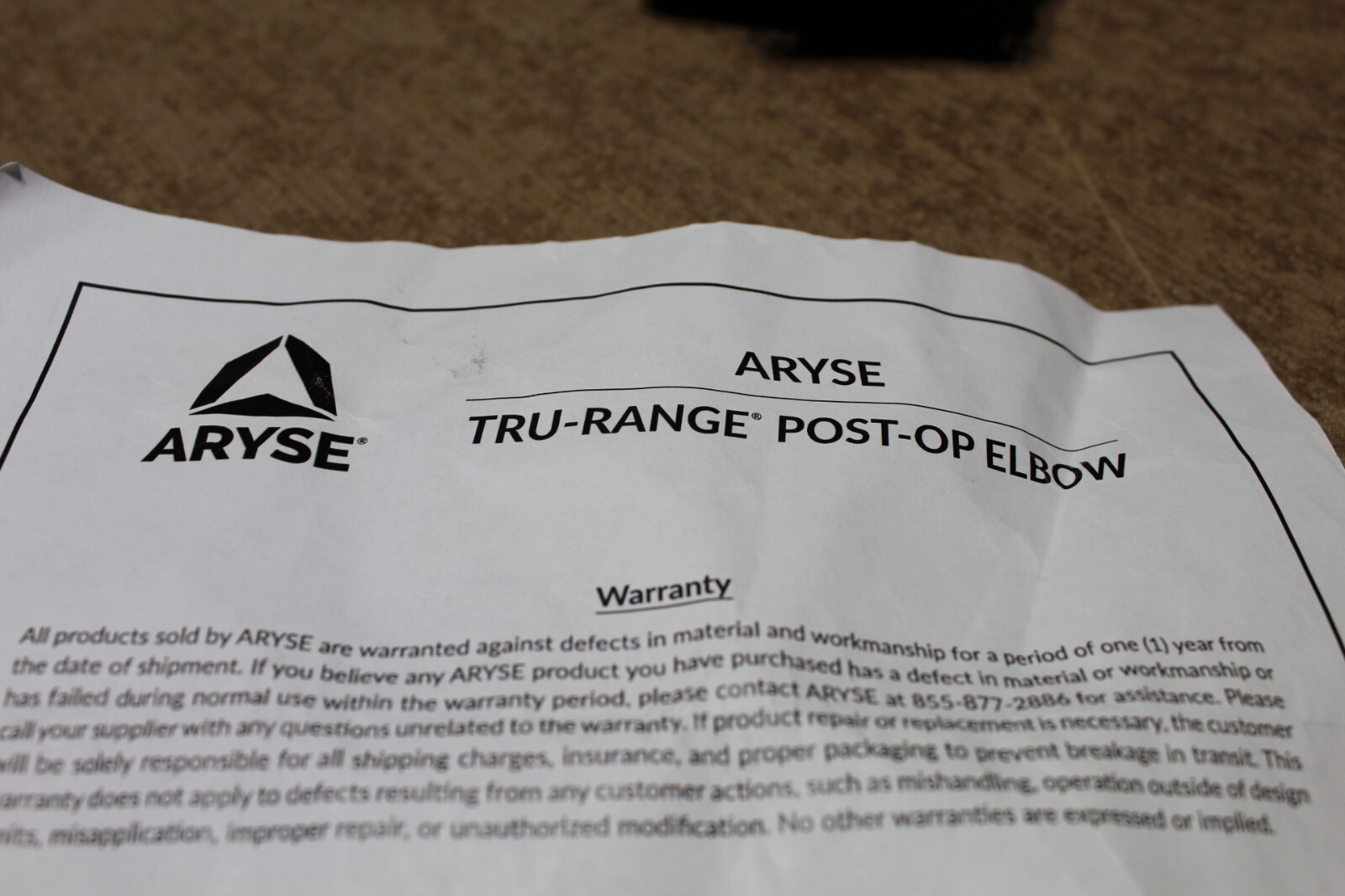 Aryse Left TRU RANGE POST OP ELBOW New L3760/L3761