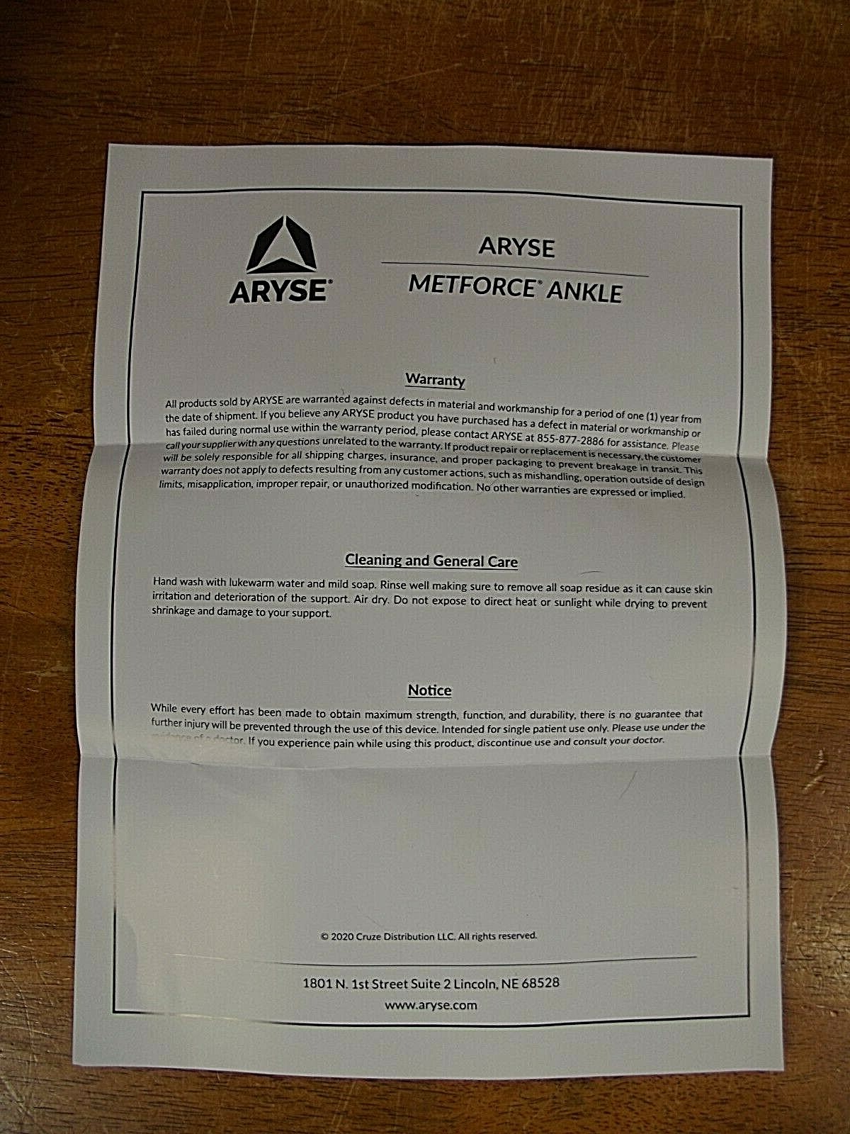 NEW ARYSE AY-06-102R MEDIUM RIGHT METFORCE ANKLE BRACE M-R