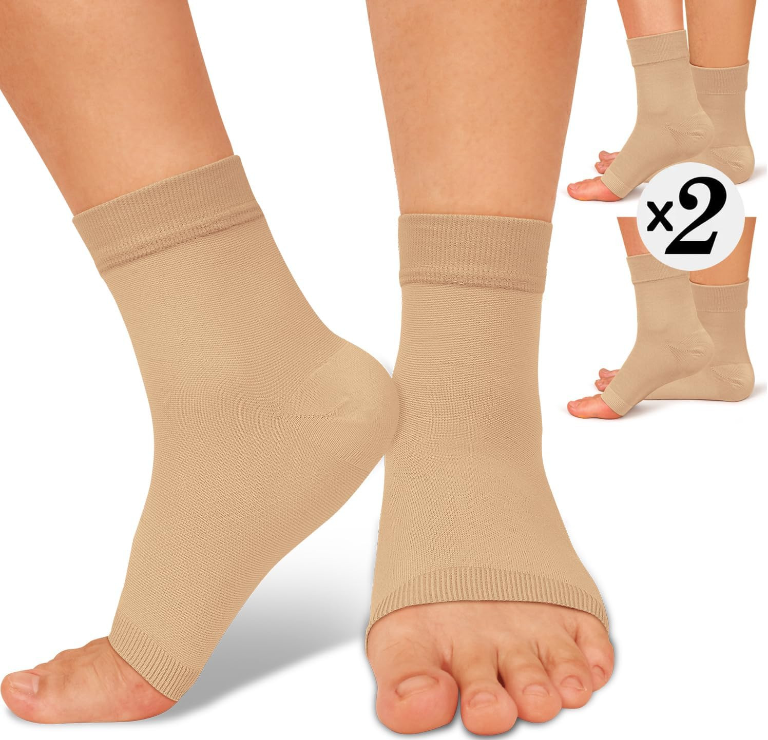 2 Pack Ankle Brace Compression Sleeve 8-15 Mmhg Open Toe Сompression Socks Women