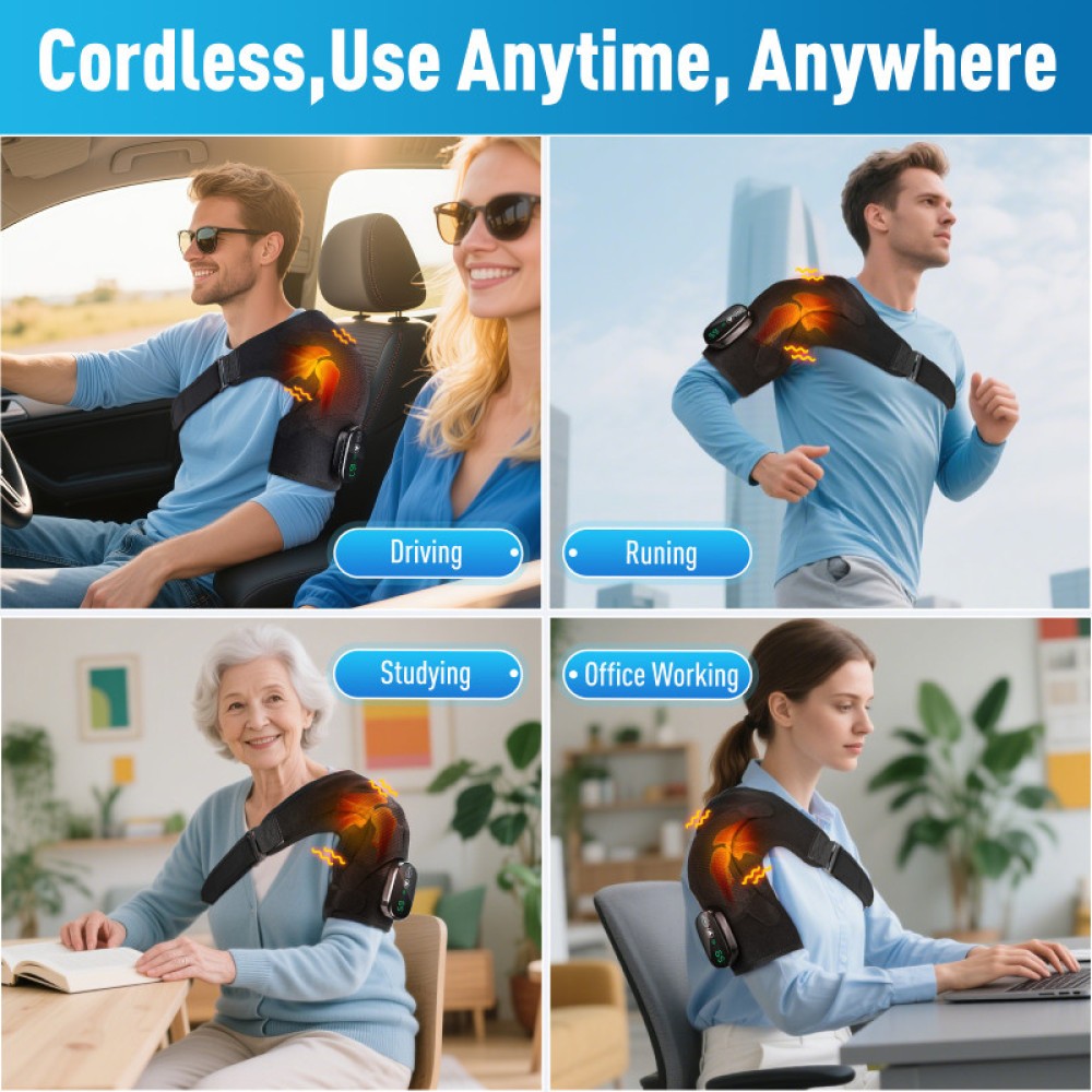 Electric Heated Shoulder Massager Brace Rotator Cuff Support Wrap with Vibration