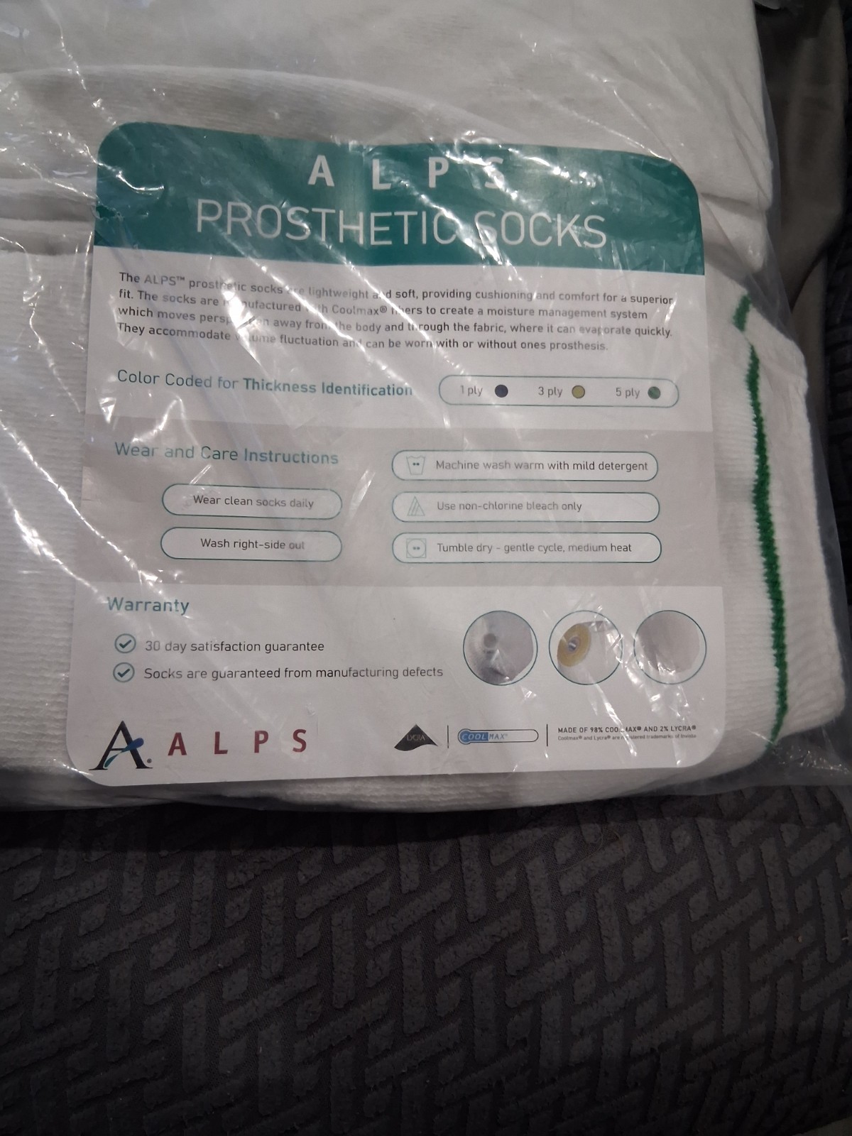 ALPS Prosthetic Sock Coolmax 1 Ply Wide Regular KCW 14-1H 3 Total New