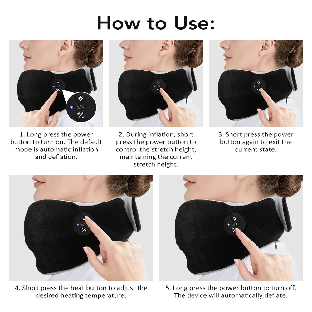 Neck Massager Cervical Traction Device Pain Relief Adjustabl Heat Neck Stretcher