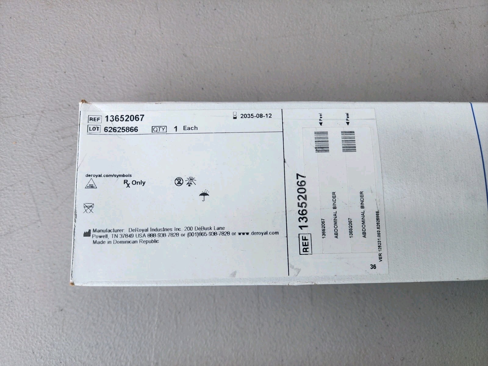 NIB DeRoyal Abdominal Binder 13652067 Med/Lg 12” 46-62″ Hook & Loop Closure