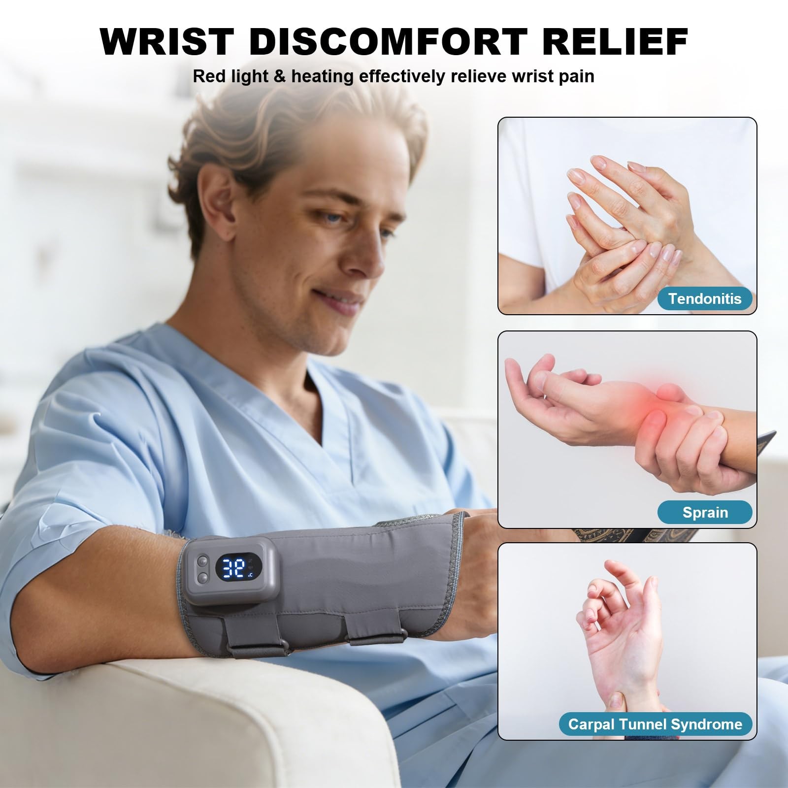 HONGJING Red Light Therapy Wrist Brace 660nm&850nm Infrared Heating Carpal Tu…