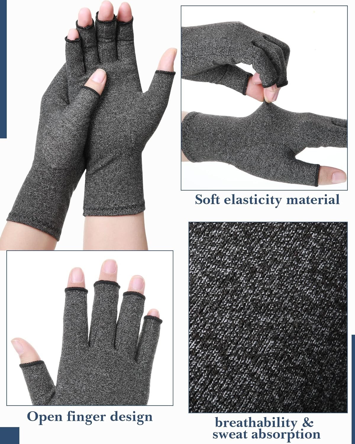 SATINIOR 5 Pairs Arthritis Compression Gloves Fingerless Compression Glove Pain
