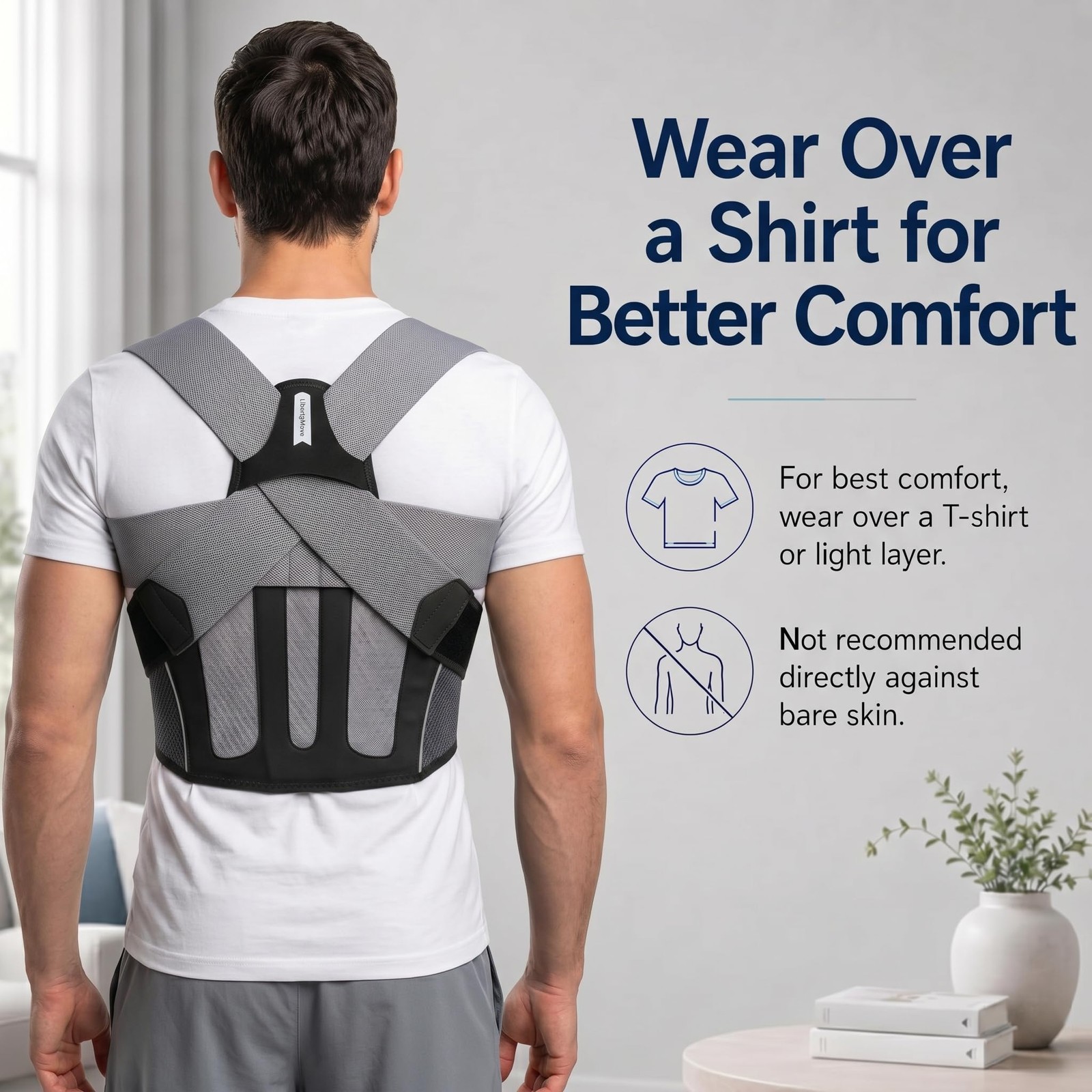 Posture Corrector for Men, Adjustable Upper Back Brace S/M, Black and Gray