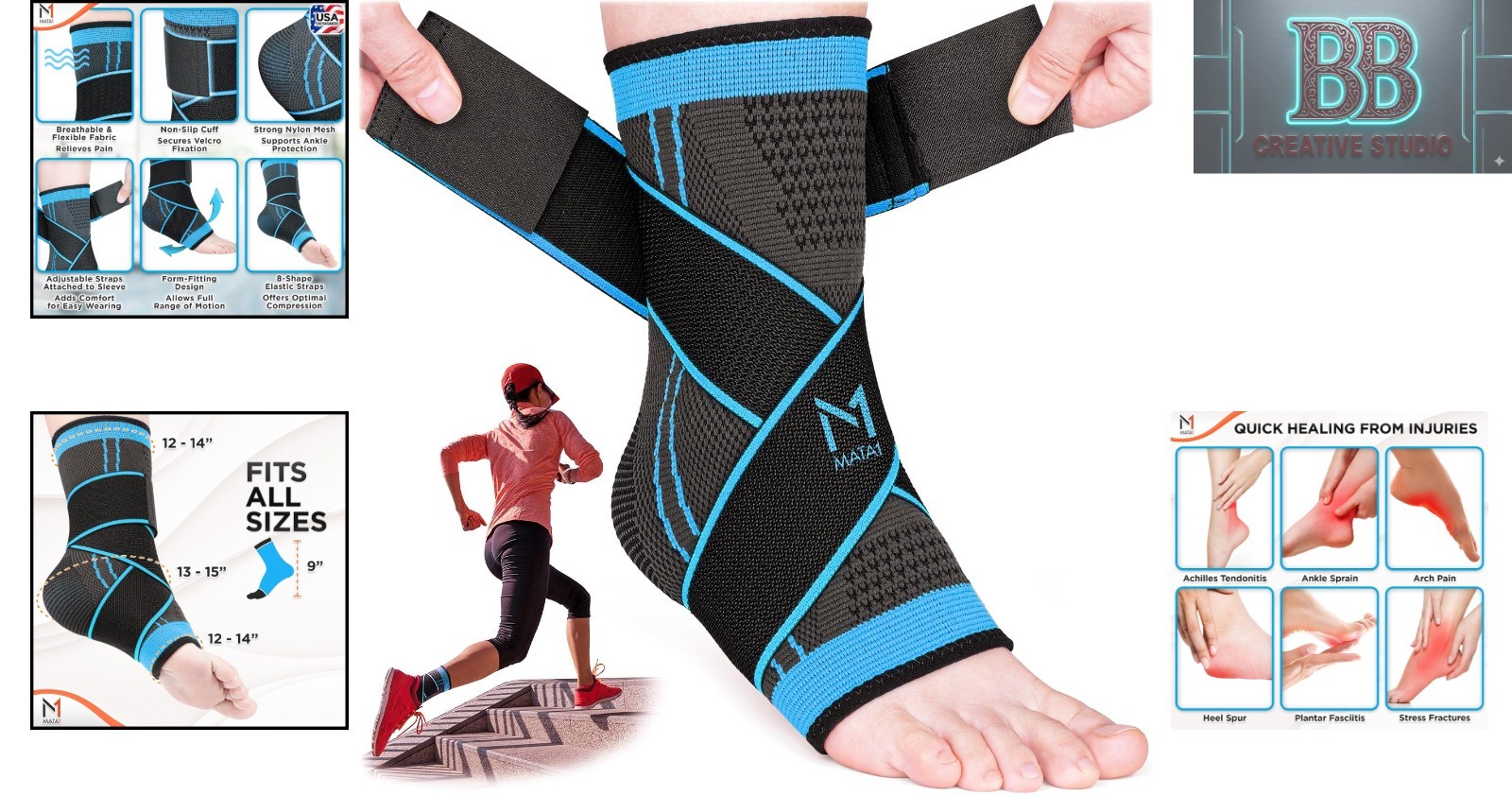 Compression Ankle Support Sleeve – Black/Blue for Daily Use & Sports Activities