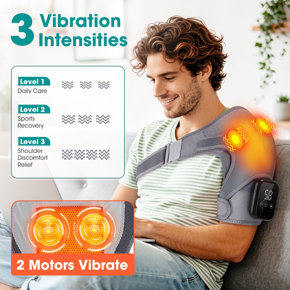 Heating Vibration Shoulder Wrap Electric Cordless Vibration Massage Heated Brace