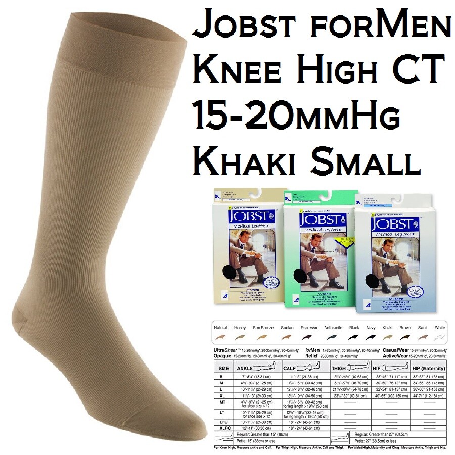 JOBST forMen Ribbed Knee High Socks Closed Toe 15-20mmHg (Khaki) Small