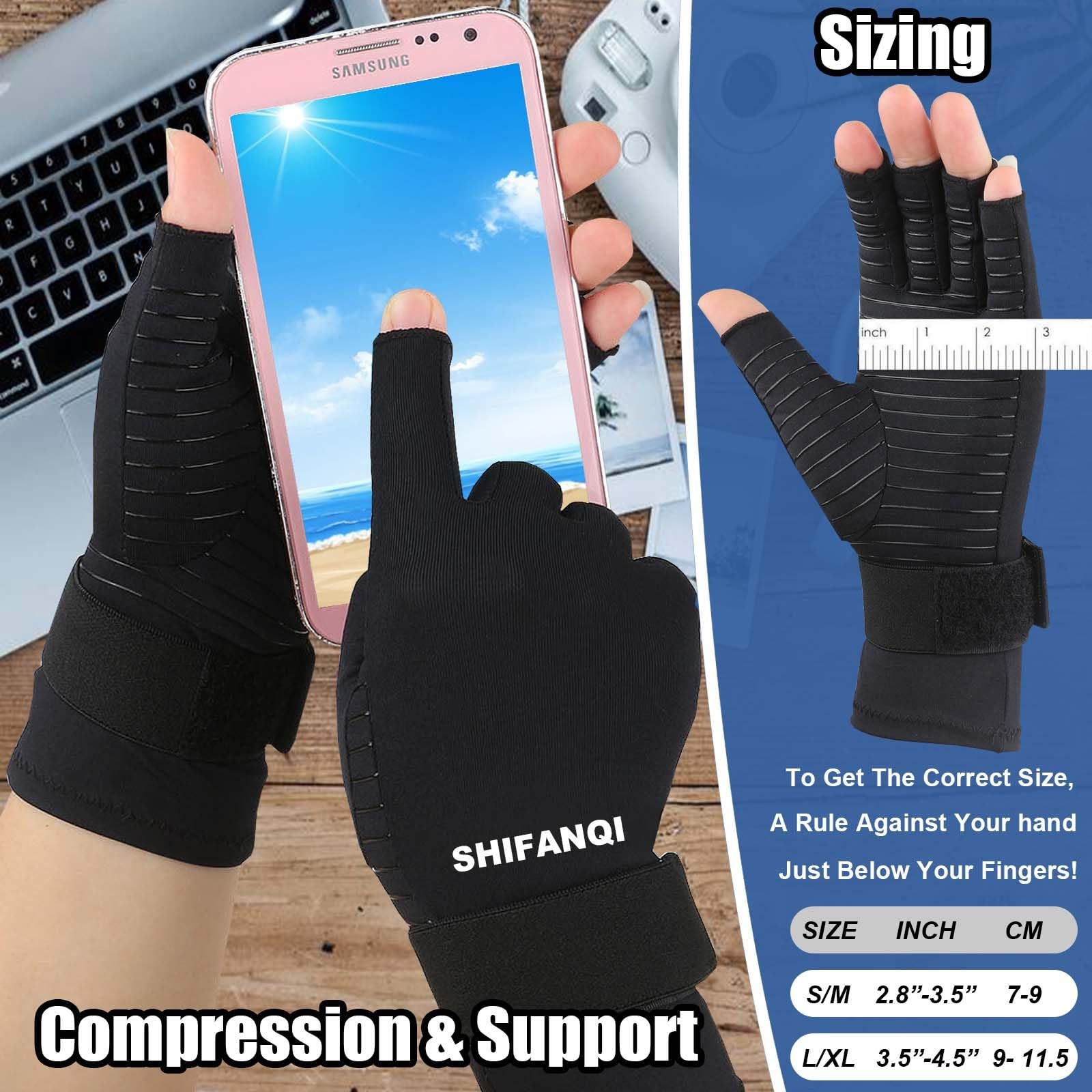 2 Pairs Copper Arthritis Compression Gloves Women Men for Small-Medium, Black