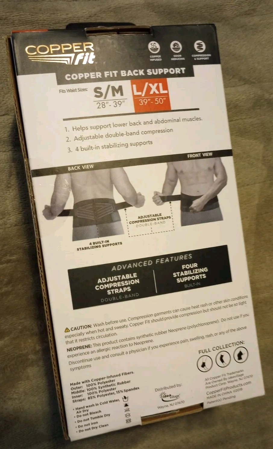 NIB Copper Fit Back Pro Compression Support Belt w/ Straps L/ XL 39″-50″ Waist