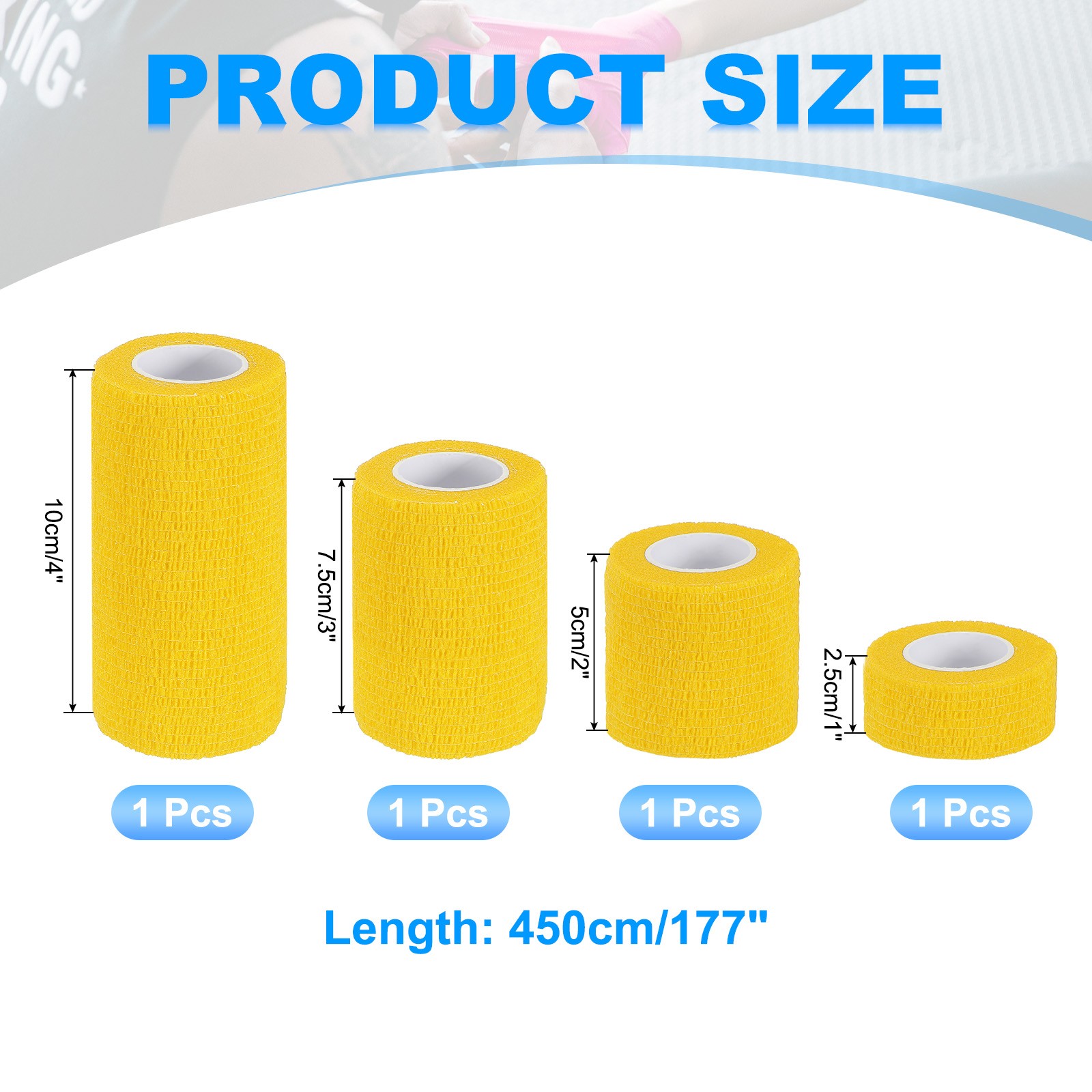 1″/2″/3″/4″ 4 Pcs 5 Yard Self Adhesive Bandage Wrap Self Tape Yellow