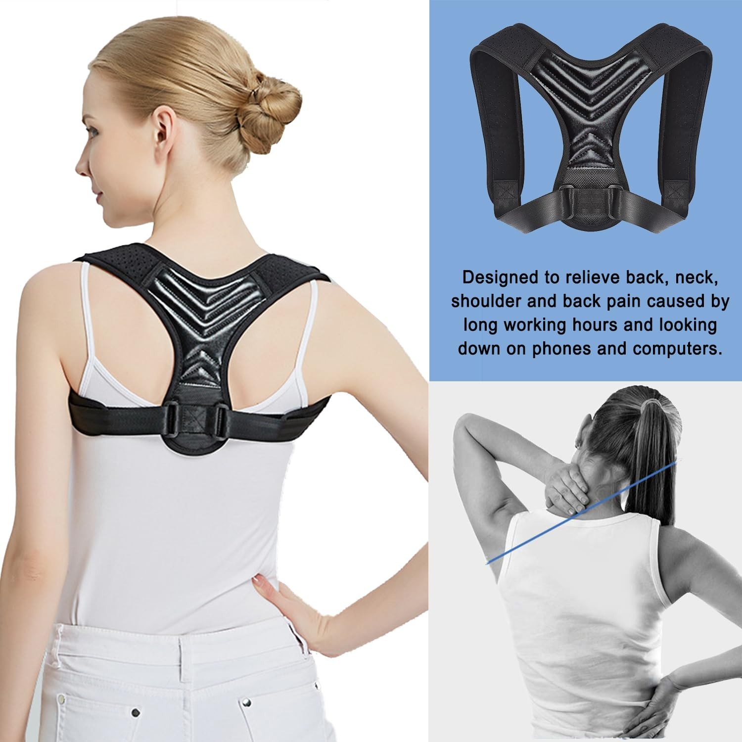 Posture Corrector, Back Brace for Women and Men, Adjustable Black-AR1