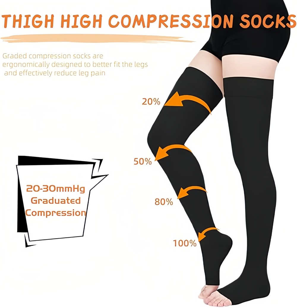 Compression Thigh High Medical Stockings Long Socks Class II Open Toe 20-30mmHg