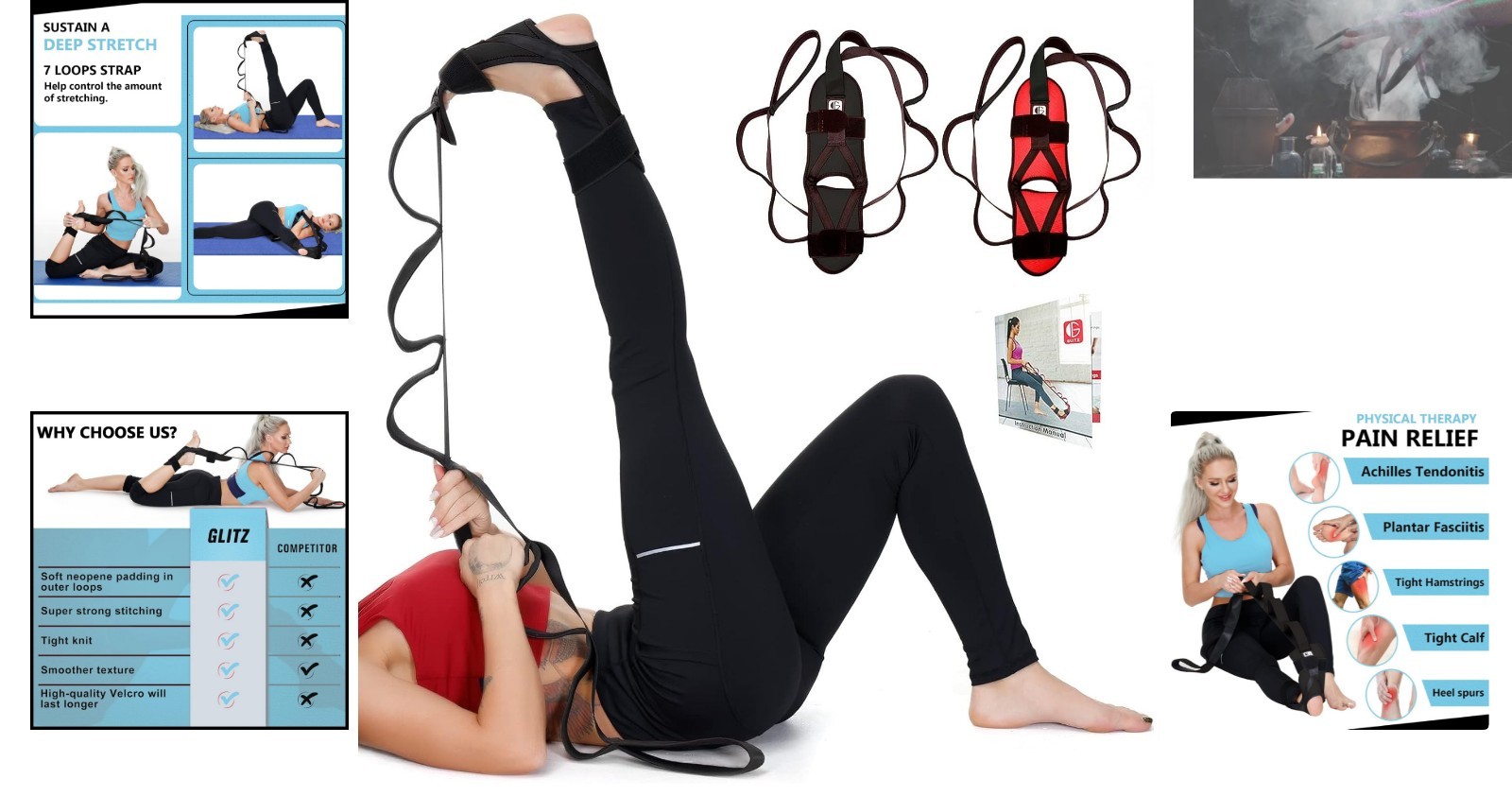Therapeutic Stretching Strap for Foot, Calf & Hip Pain Relief – Unisex Design