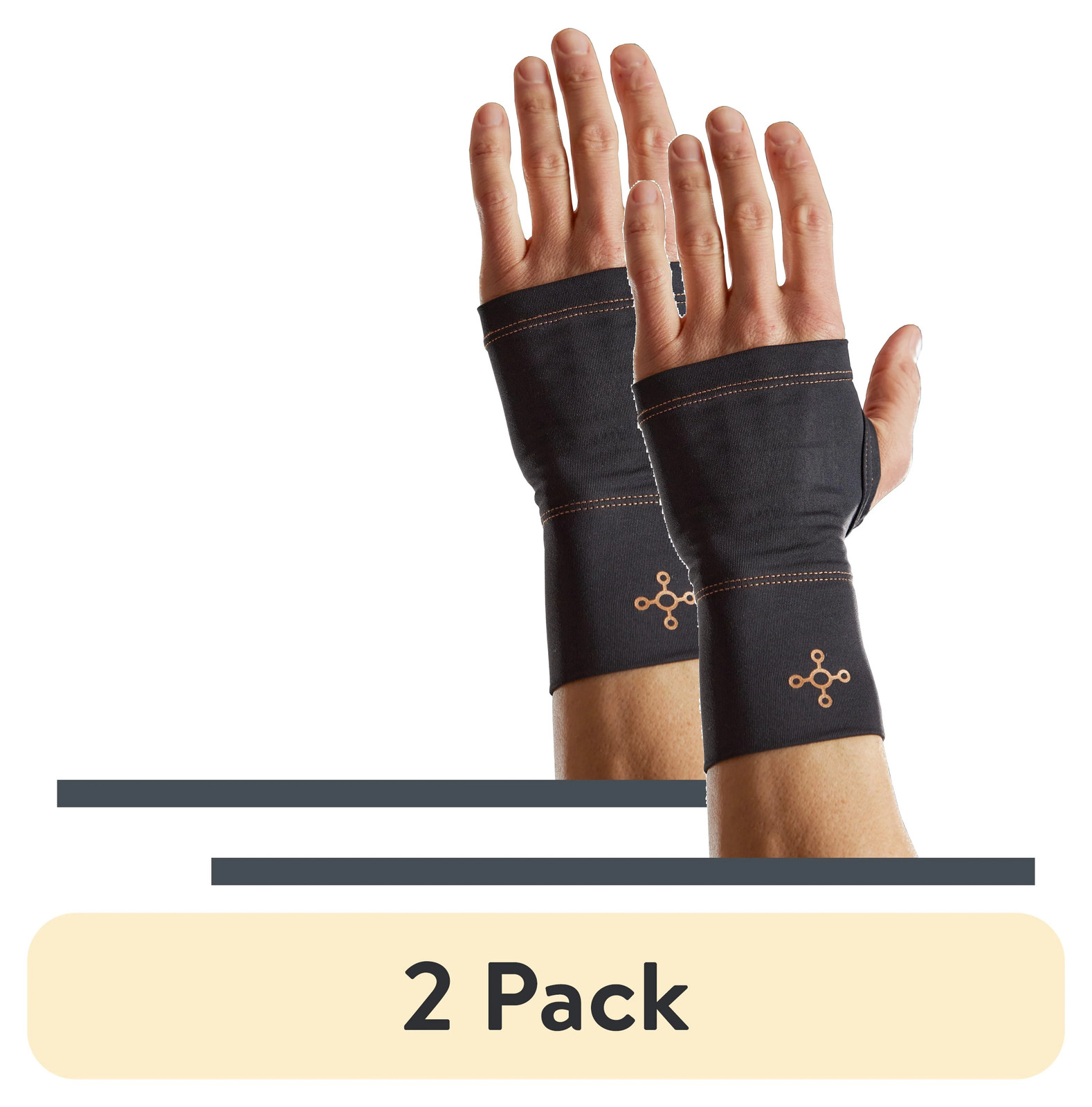 2 pack) Sport Compression Wrist Sleeve, Black, Adult, Small/Medium, Copper and