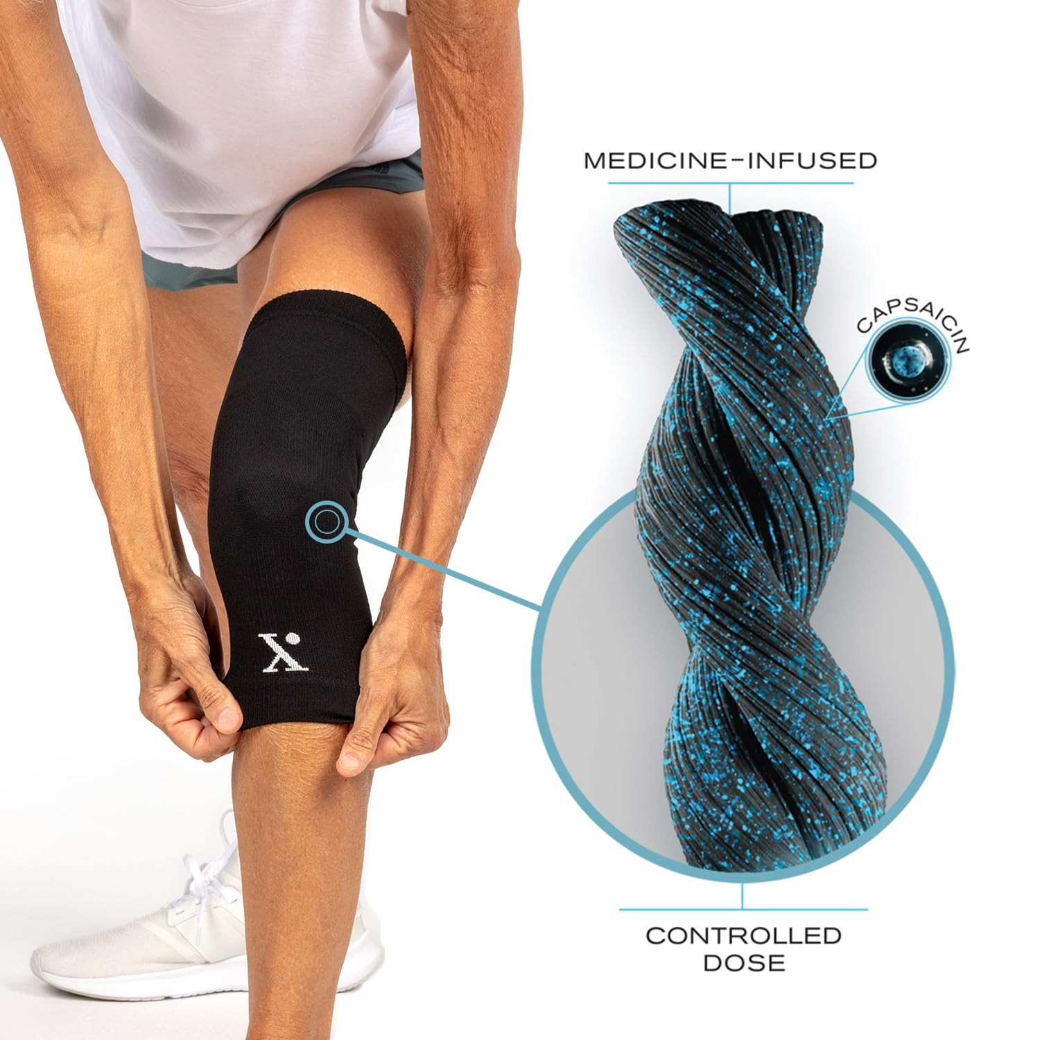 NUFABRX Medicine-Infused Pain Relieving Knee Compression One Size, Black