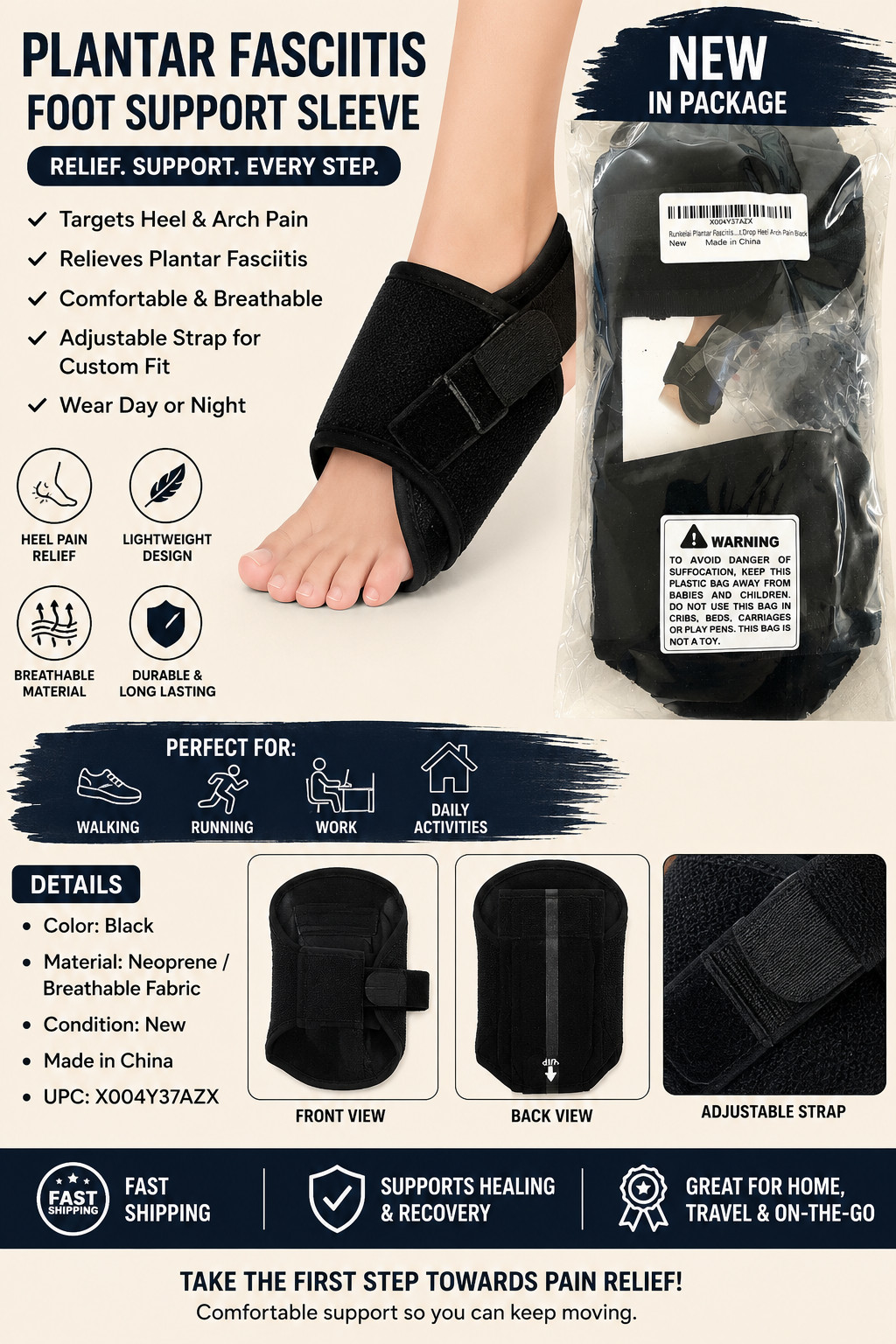 Plantar Fasciitis Night Splint Foot Brace Heel Arch Support Drop Foot Pain Relie