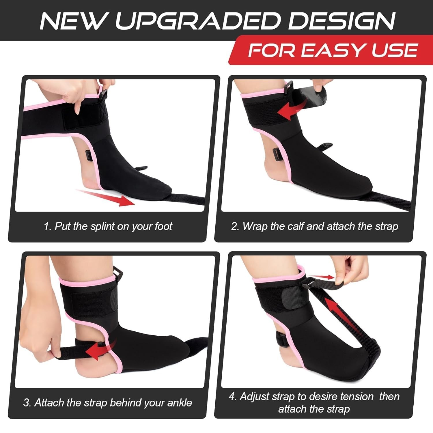 Plantar Fasciitis Night Splint Sock – Black Pink Small, Ultimate Comfort Relief