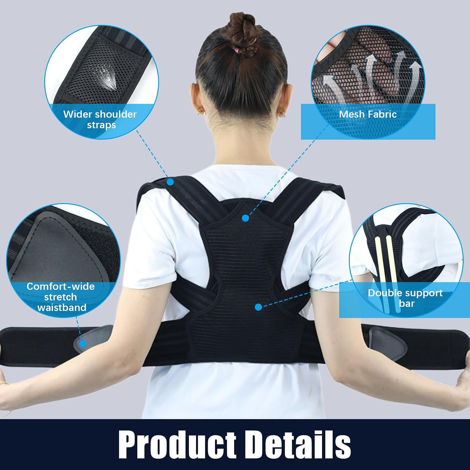 Posture Corrector for Kids Adjustable Back Straighter with Shoulder Pads Upper B