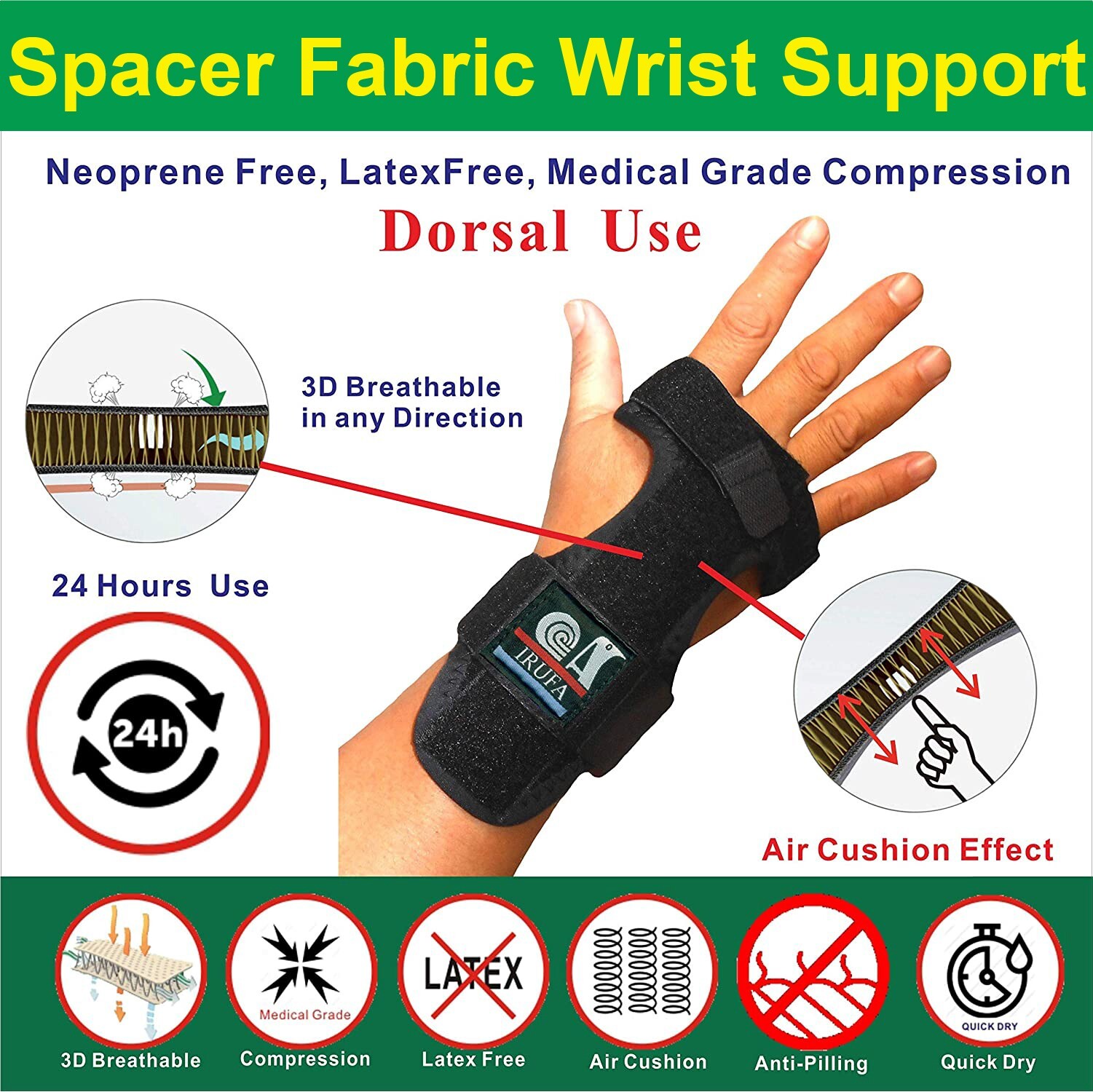 IRUFA, 3D Breathable Spacer Fabric RSI Wrist Splint