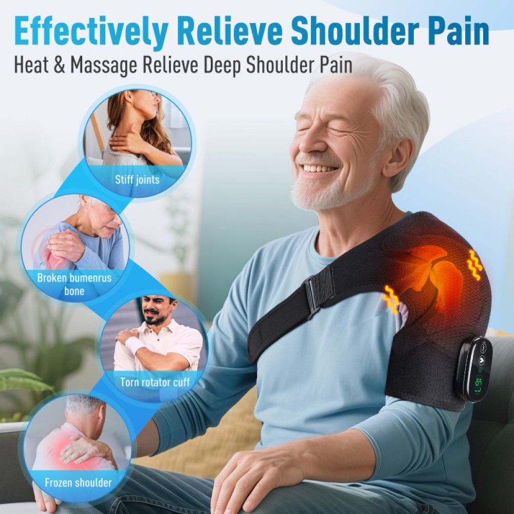 Electric Heated Shoulder Massager Brace Rotator Cuff Support Wrap with Vibration