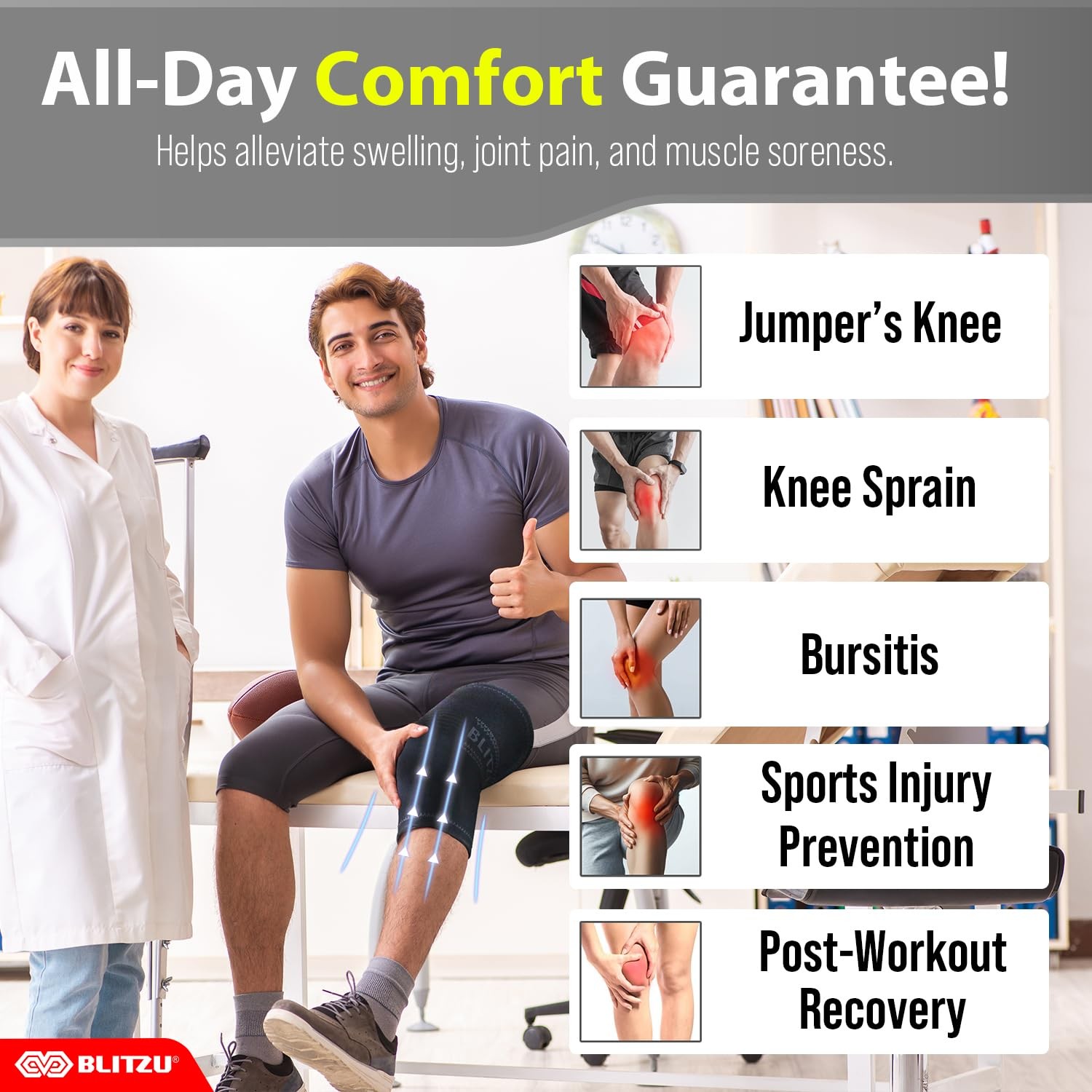 Knee Brace for Meniscus Tear 2 Pack, Compression Large (1 Pair), Black
