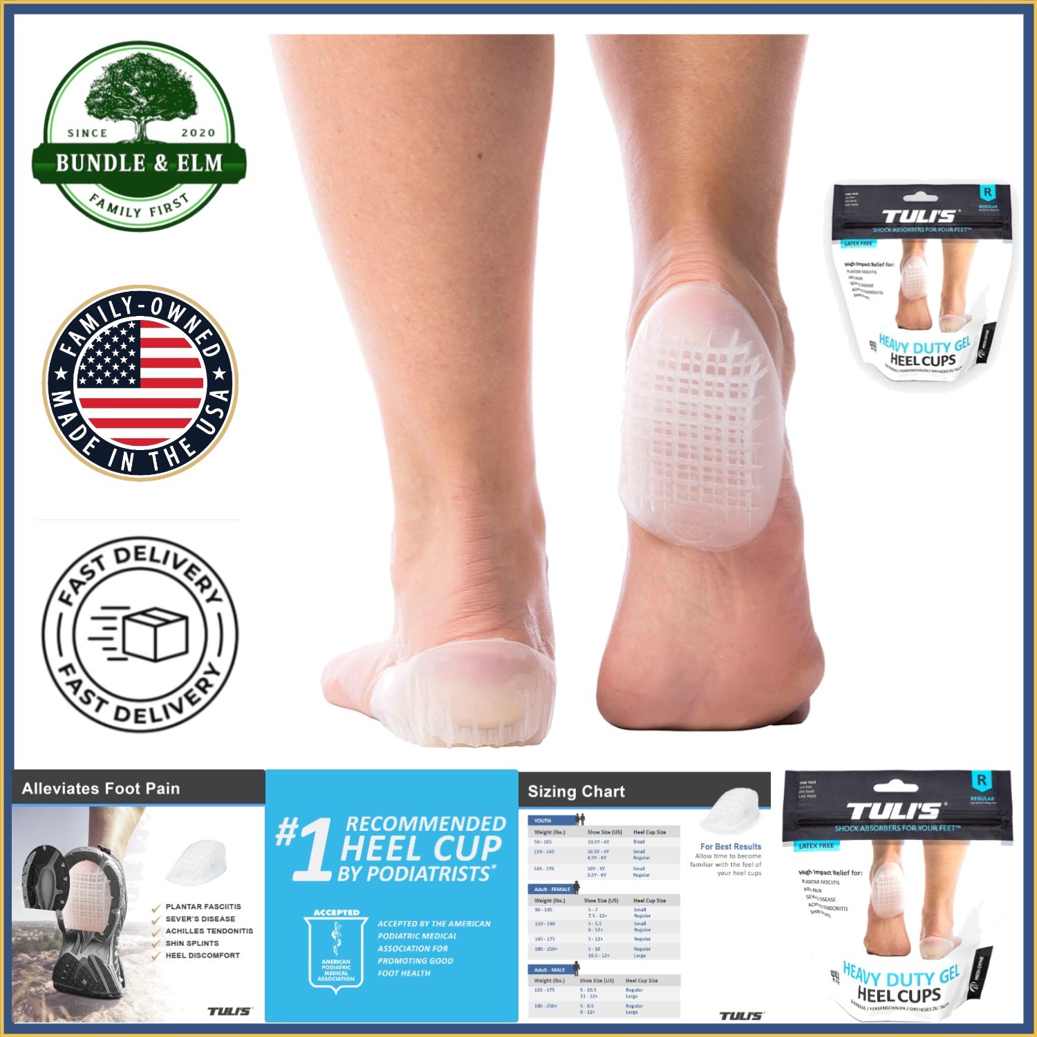 Cushioned Gel Heel Cups for Sever’s Disease and Heel Pain Relief, Regular Size