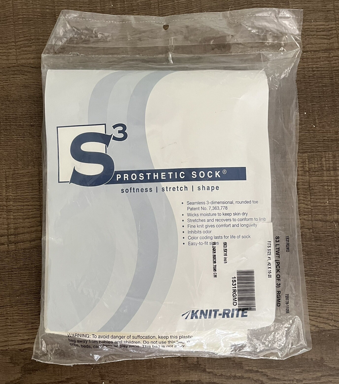 Knit-Rite Prosthetic Soft White Sock 1, 2 16″-20″ LTWT 1S31RGMD S3 (PCK 3) New