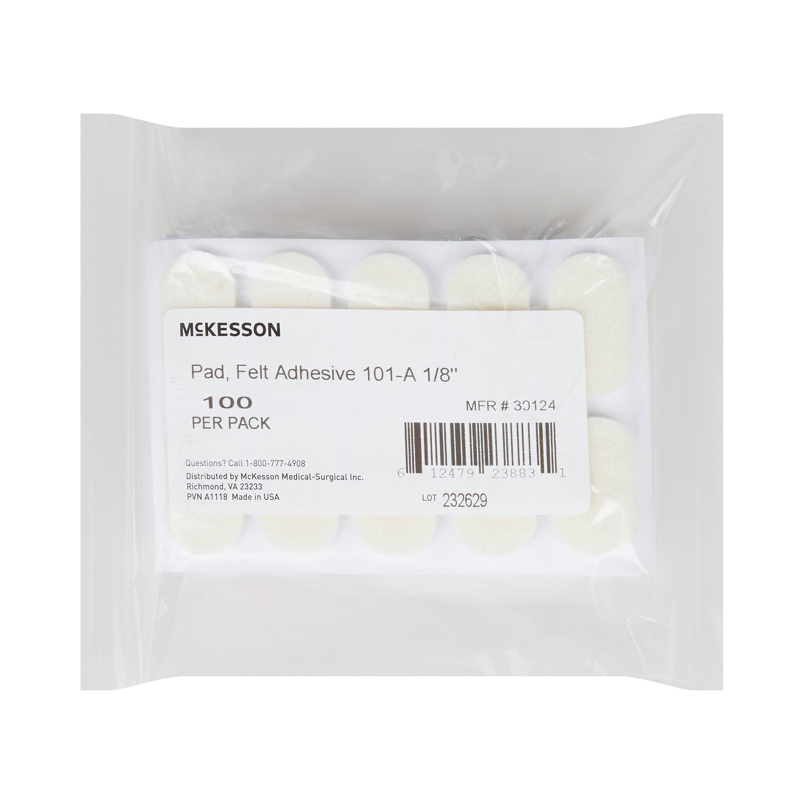 McKesson White Protective Pad Size 101-A Adhesive for the Foot 100 Ct
