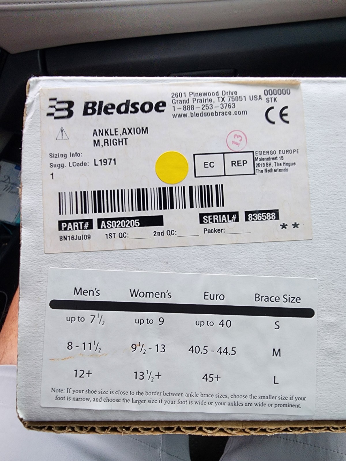 Breg Bledsoe Axiom Ankle Brace Medium Right Sealed USA