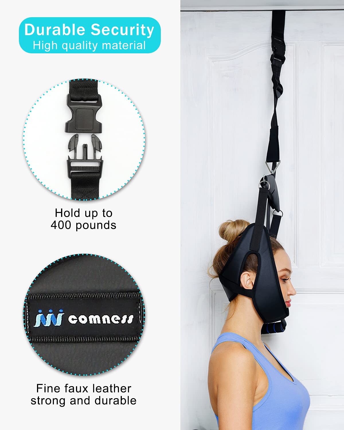 comness Cervical Neck Traction Device Over Door 1 Count (Pack of 1), Black