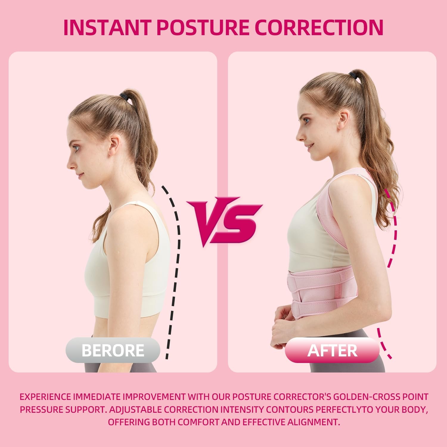BAREKE Posture Corrector for Women and Men Upper Large (Waist 27″-35″), Pink