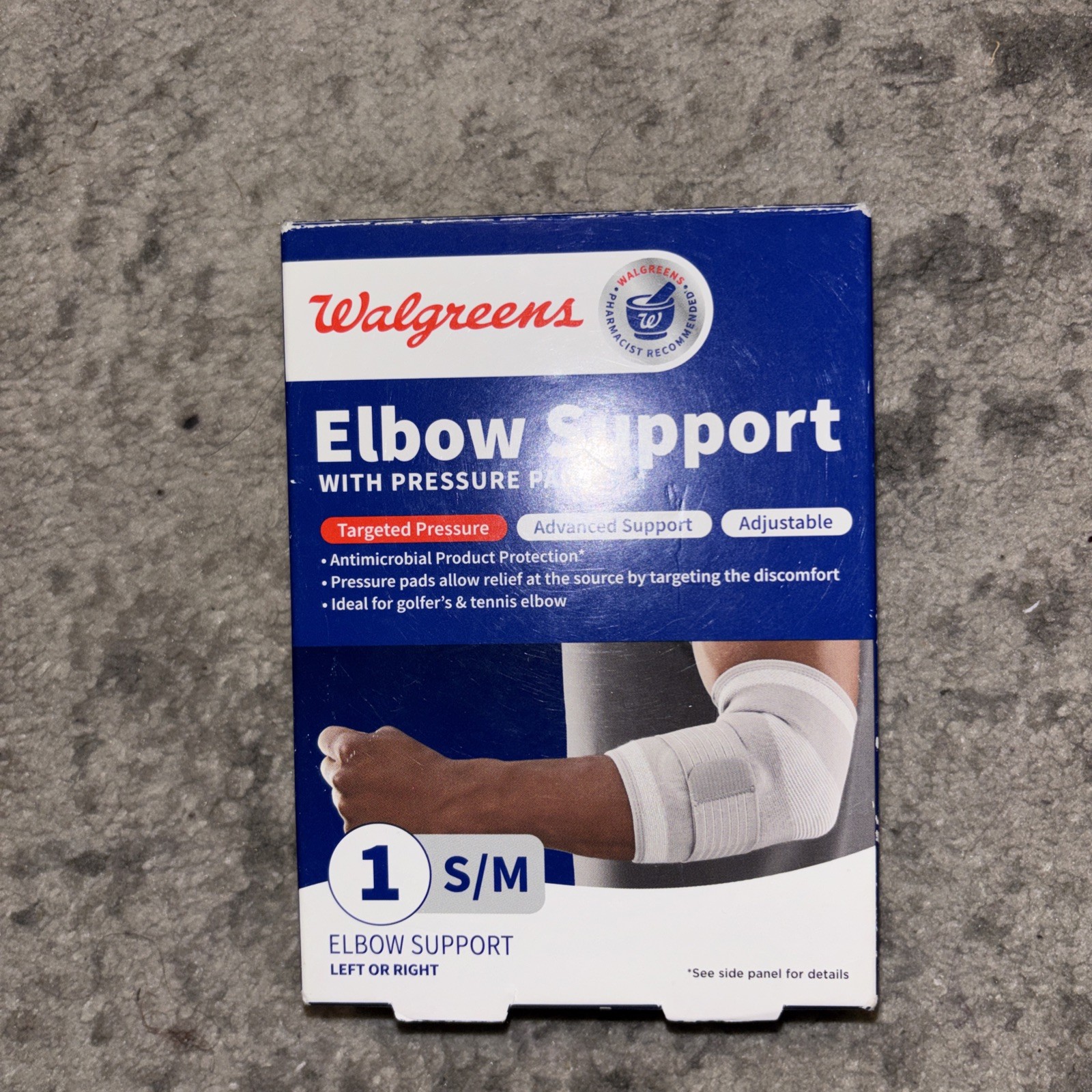 Elbow Support with Pressure Pads Adjustable-Antimicrobial-Size S-M, Right-Left