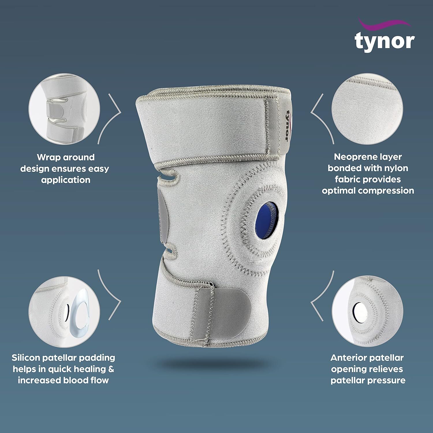 Knee Wrap (Neoprene), Grey, Universal Size, Provides effective and strong compre
