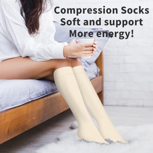 COOLOVER 4 Pairs Compression Socks for Large-X-Large 02 Black/Gray/Pink/Beige