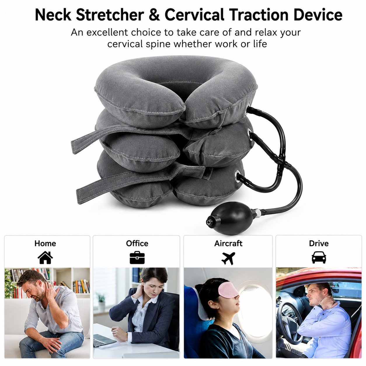 Cervical Neck Traction Device Adjustable Stretcher Brace Support Pain Relief Aid