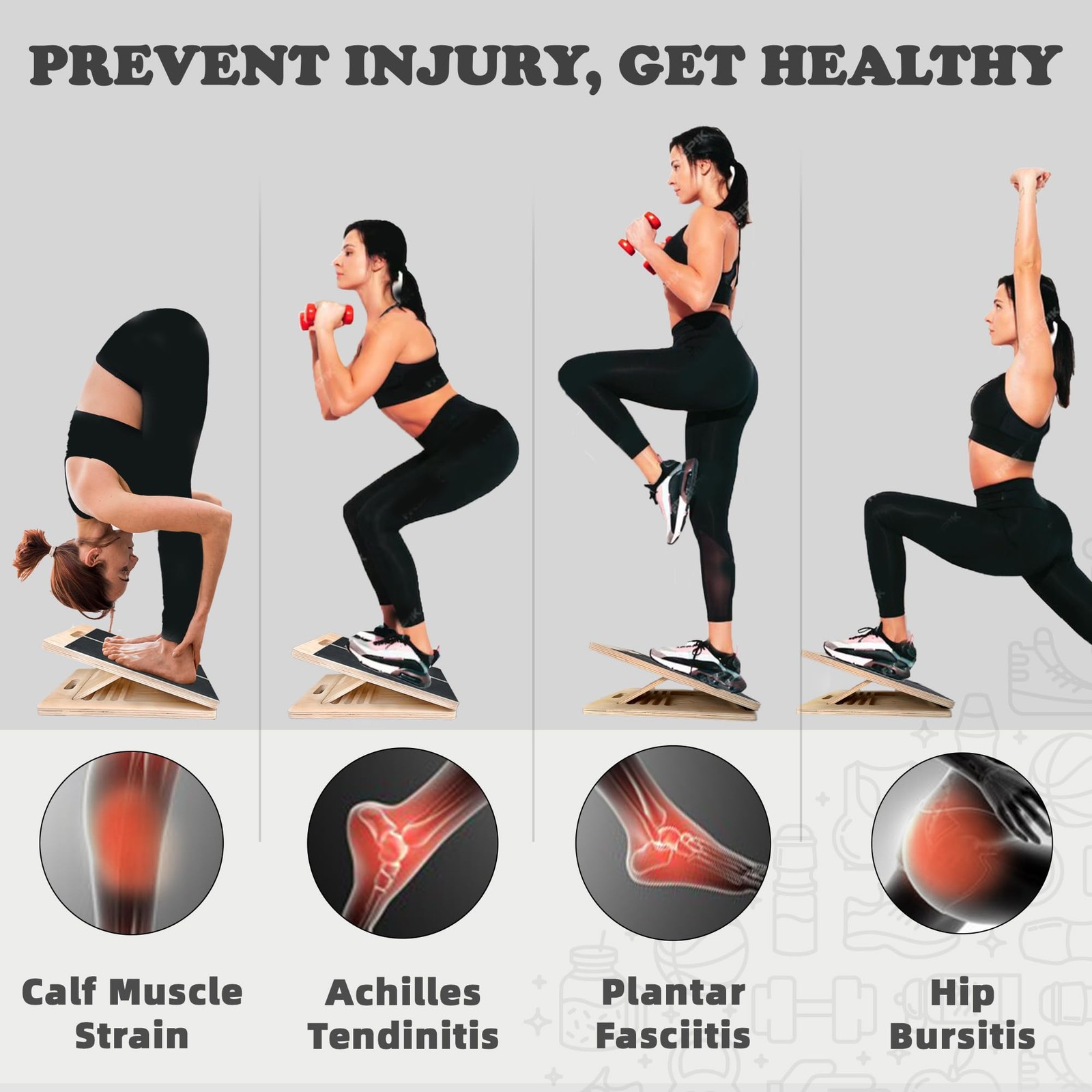 Slant Board for Calf Stretching, Adjustable Portable Wooden wooden