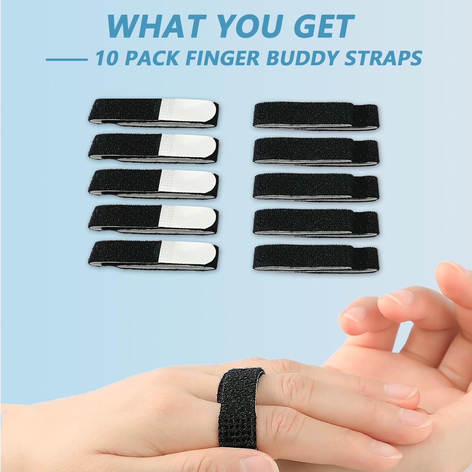 Buddy Tape Finger Straps 10 Pack Padded Hook and Loop Finger Splint Support